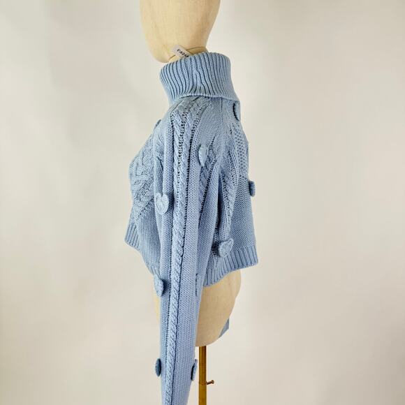 NWT FOR LOVE & LEMONS Rebecca Heart Sweater Size S & M in Blue Knit Turtle Neck - Picture 6 of 11